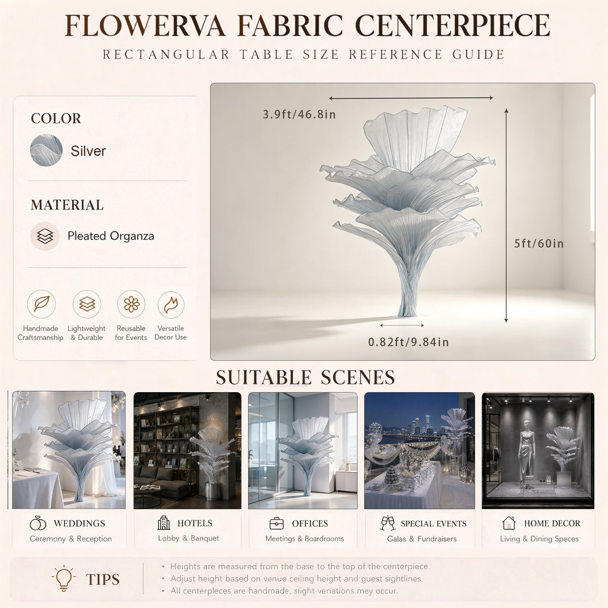 Flowerva Luxury Fabric Floral Centerpieces Handcrafted Wedding & Event Decor