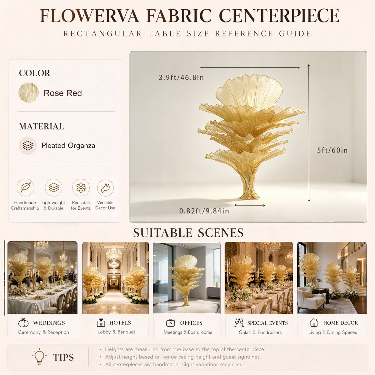Flowerva Champagne Gold French Vintage Wedding and Home Art Decoration