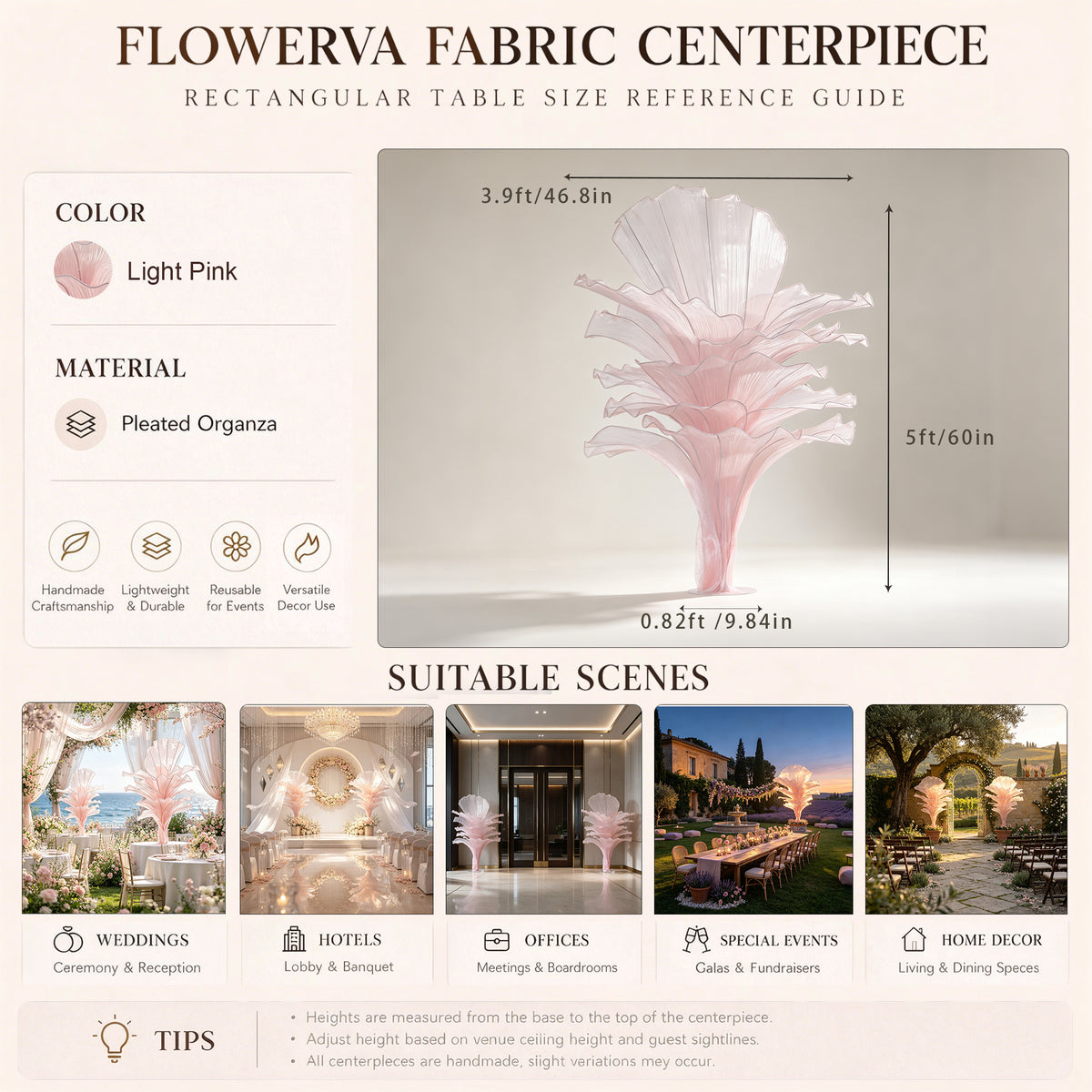 Flowerva Table Flower Wedding Decoration Light Pink 150cm