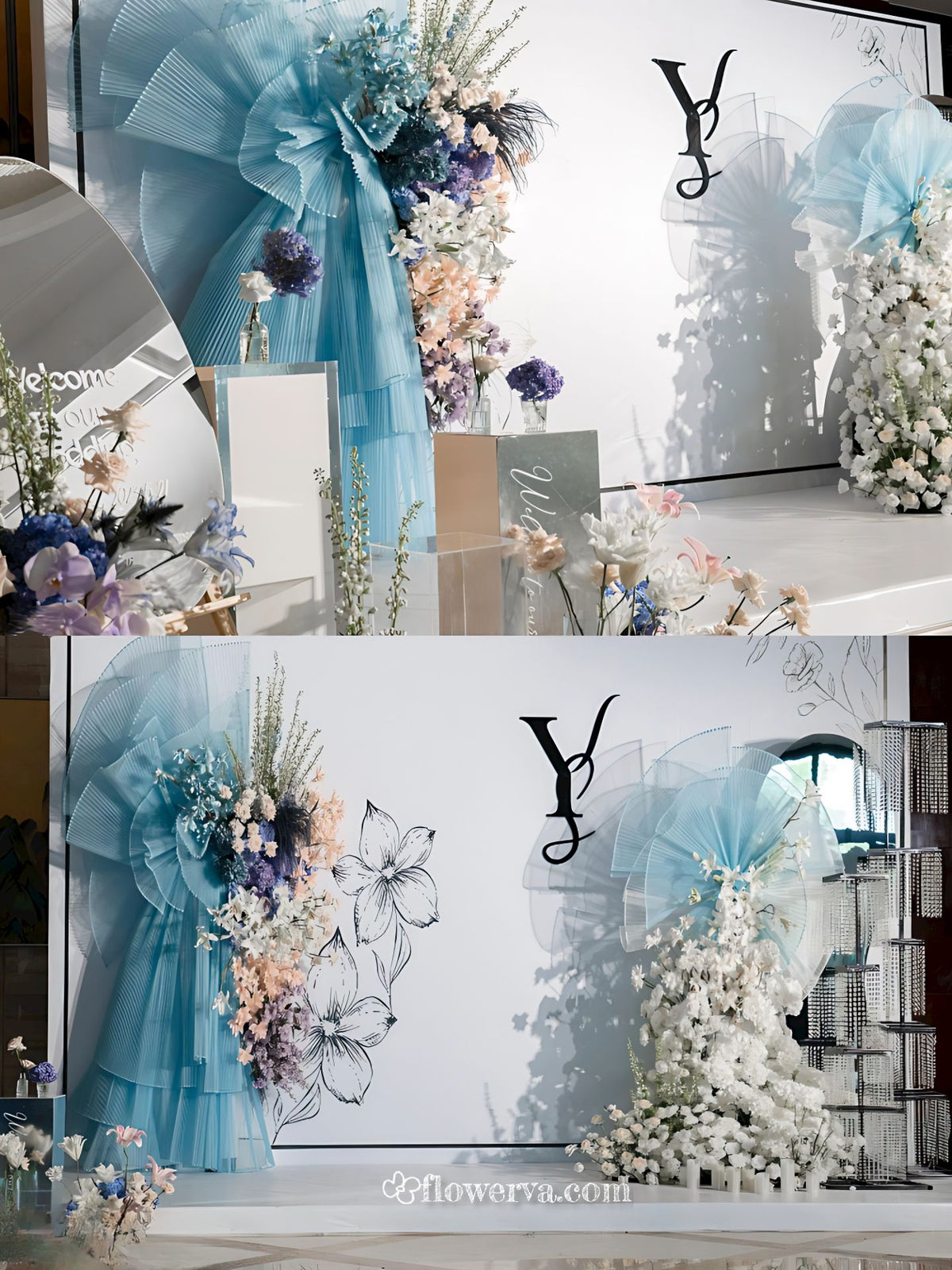 Grand tissu froissé en organza plissé bleu vif 6324