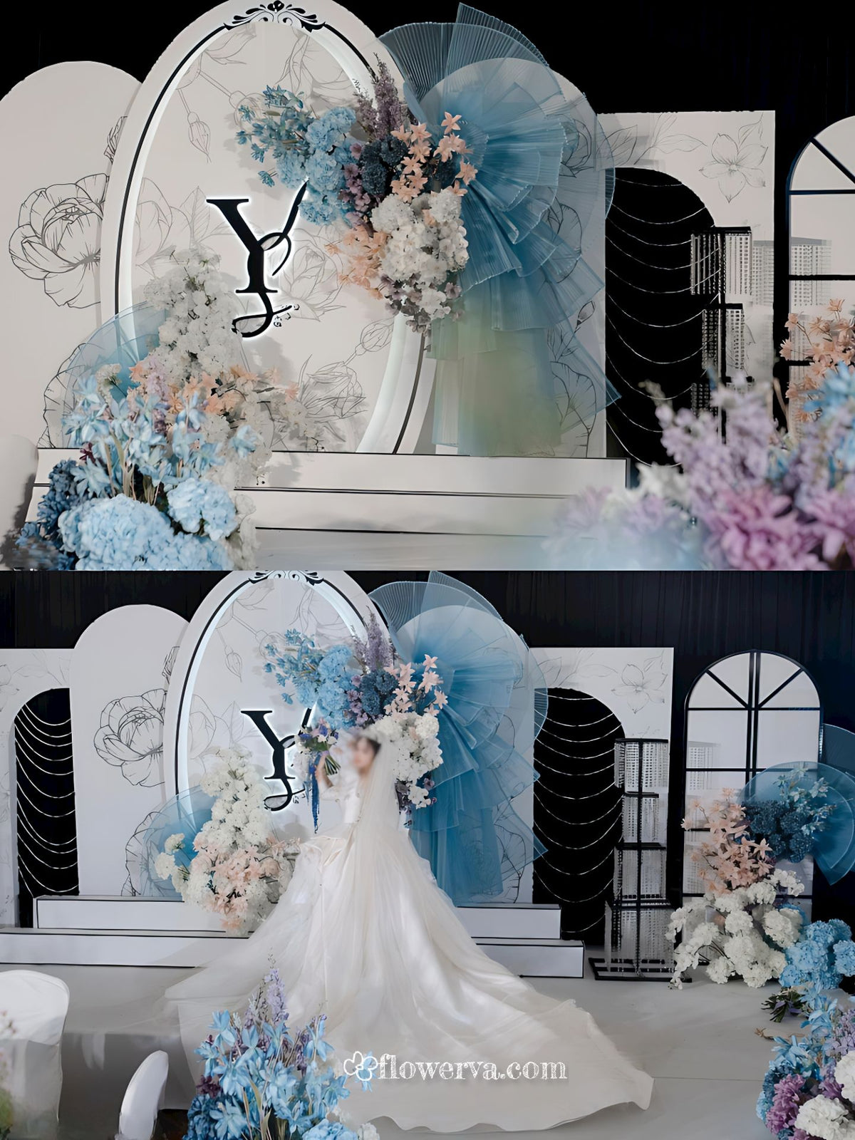 Grand tissu froissé en organza plissé bleu vif 6324