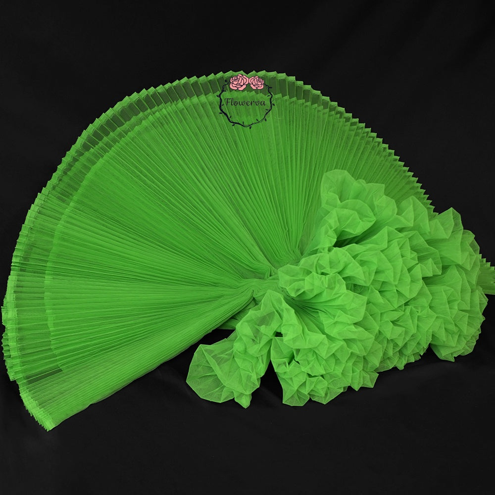 Grand tissu froissé en organza plissé vert herbe 6324