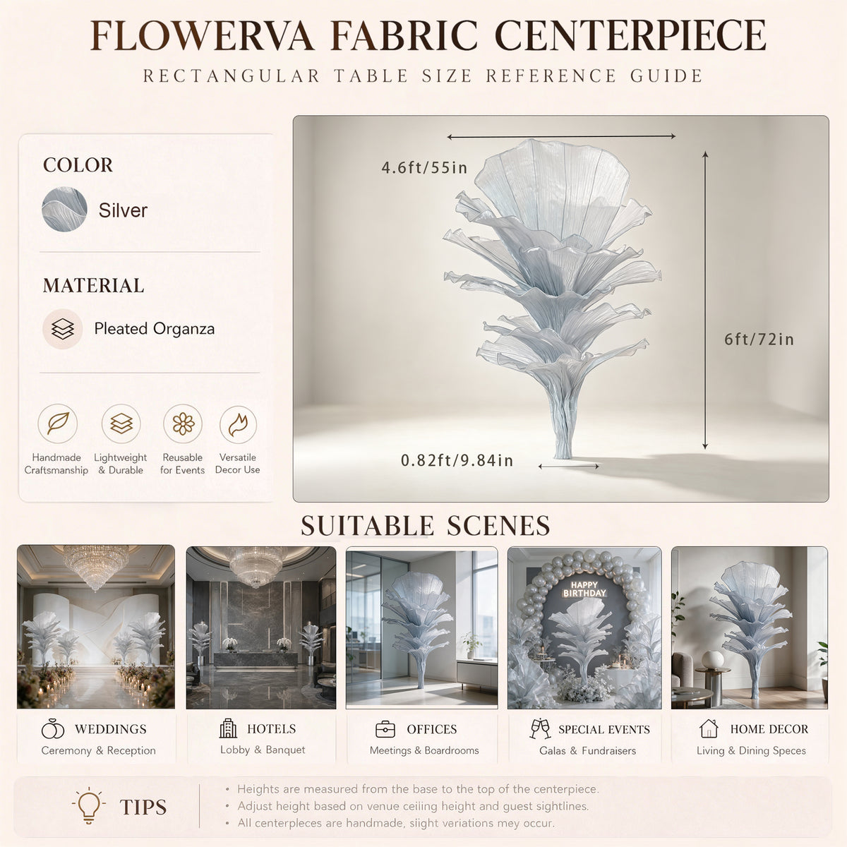 Flowerva Luxury Fabric Floral Centerpieces Handcrafted Wedding & Event Decor