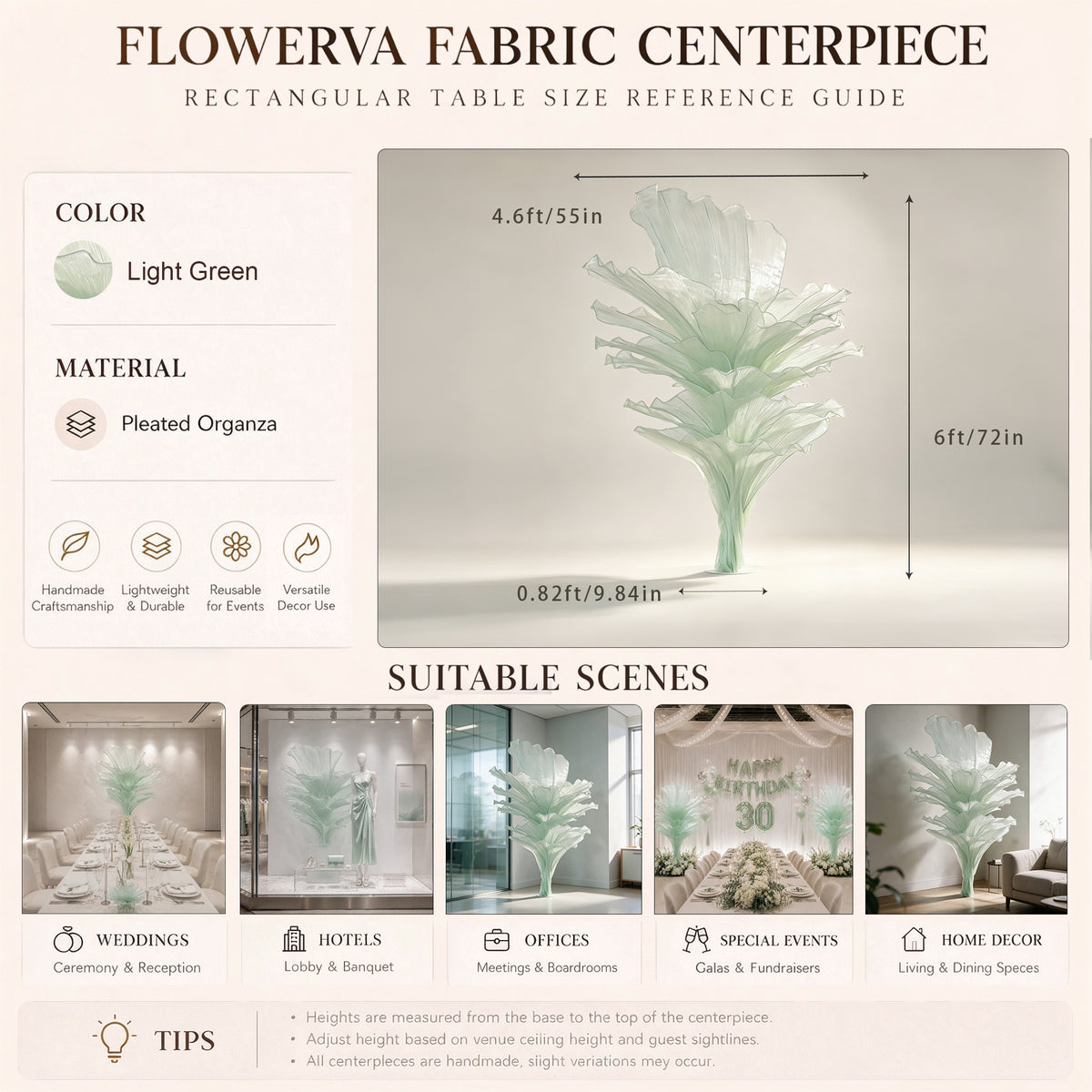 Flowerva Luxury Fabric Floral Centerpieces Handcrafted Wedding & Event Decor