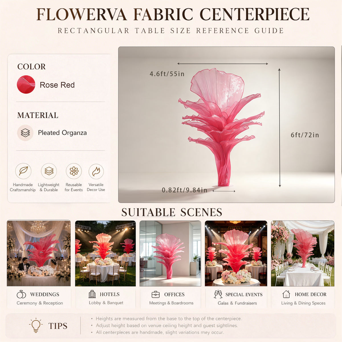 Flowerva Rose Red Table Flower Wedding Decoration (With Base)