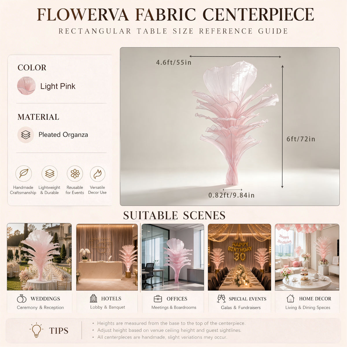 Flowerva Luxury Fabric Floral Centerpieces Handcrafted Wedding & Event Decor