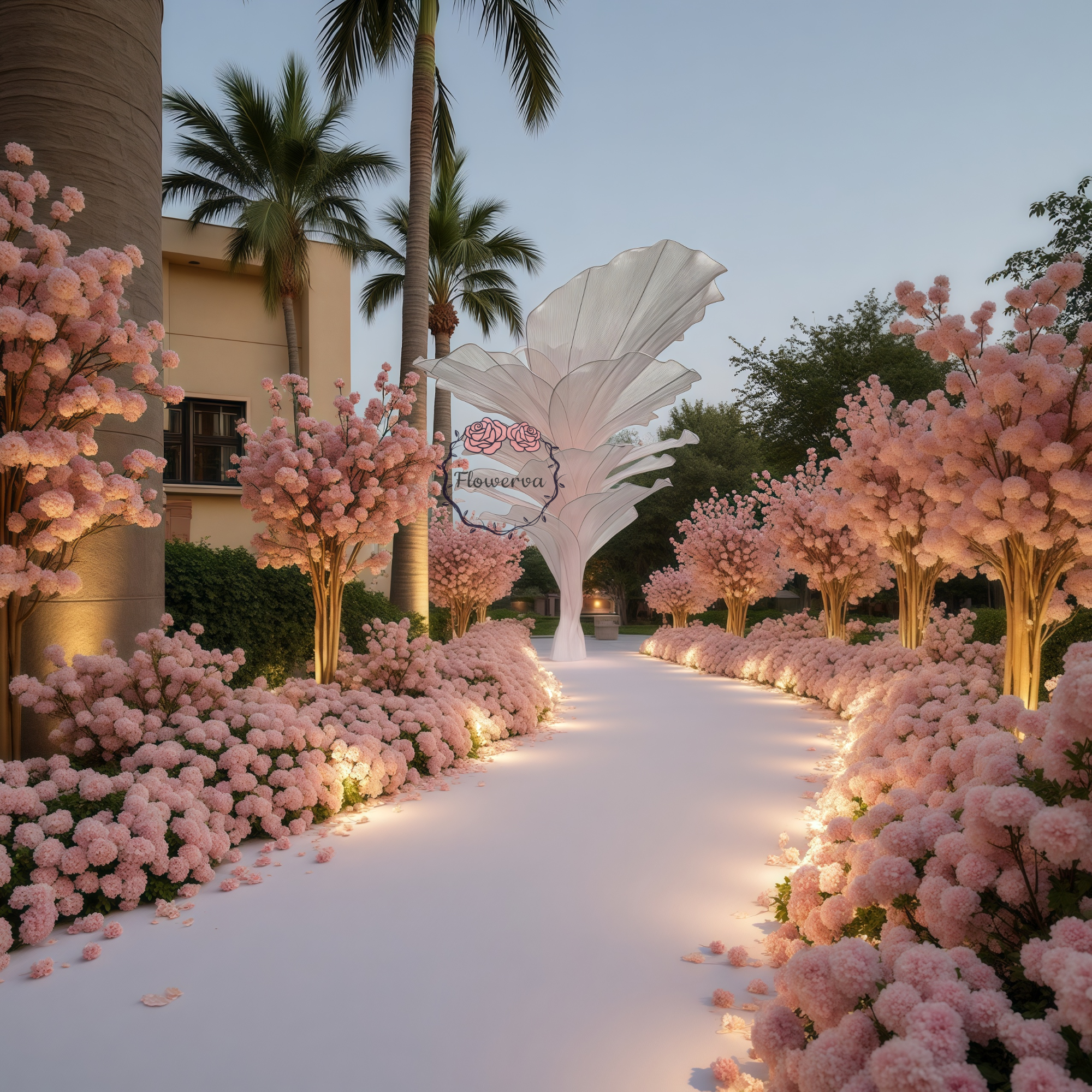Flowerva Light Pink Table Flower Wedding Decoration (With Base)