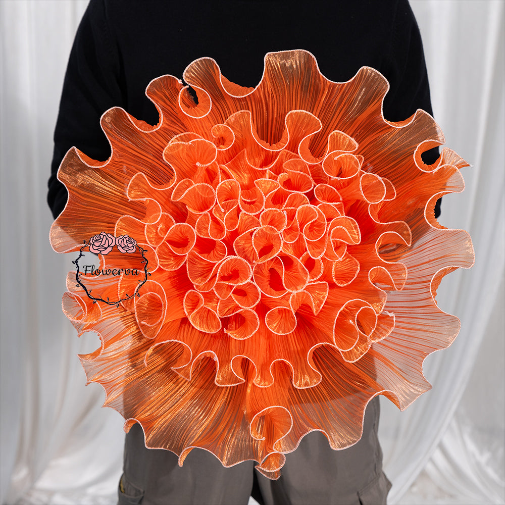 Flowerva Luminous Orange Gradient Ruffled Sheer Fabric Decor Flower