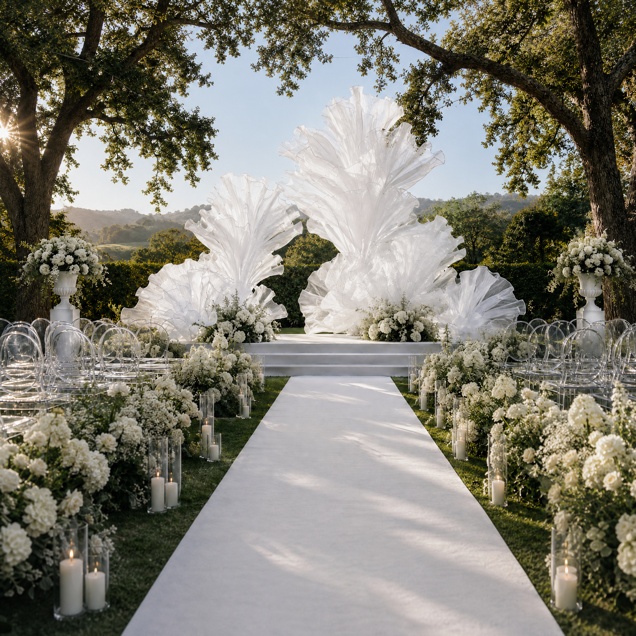 Flowerva White Giant Fabric Flower Wedding Backdrop & Ceremony Decor