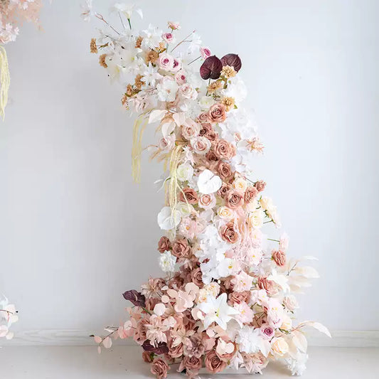 Flowerva Customized Coffee Colored Cow Horn Arch Simulation Flower Arrangement Wedding&Birthday&Party&Proposal Ceremony Decoration And Props