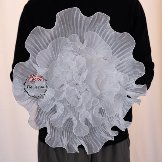 Flowerva Pure White Pleated Sheer Fabric Decor Flower