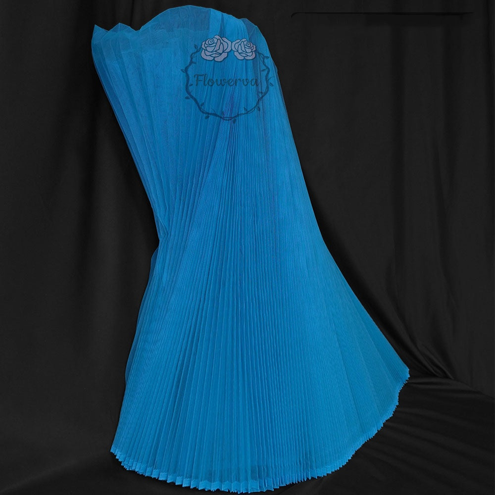 Tissu froissé en organza plissé bleu lac 6324