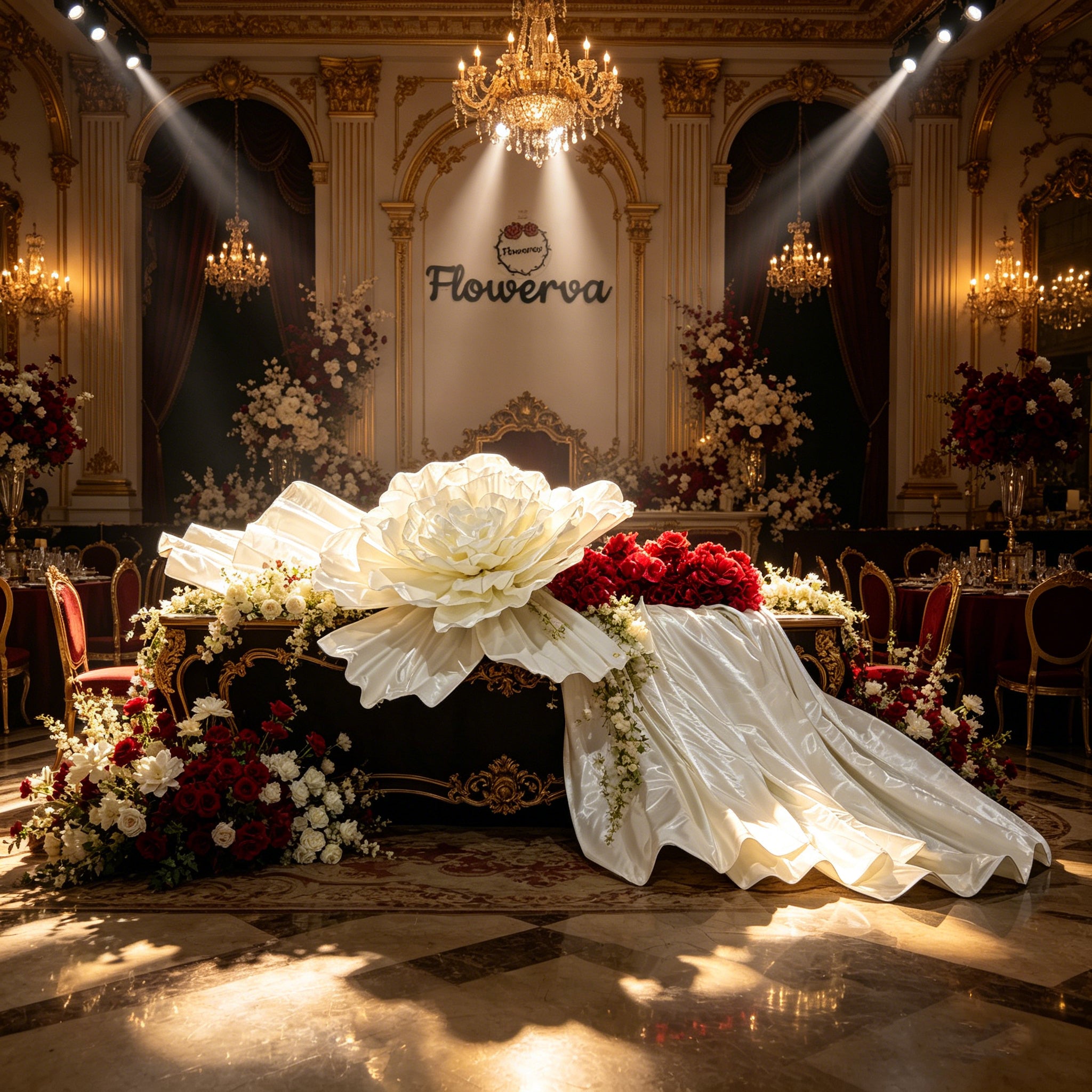 Flowerva Opulent Satin Atelier Installation Wedding Decor