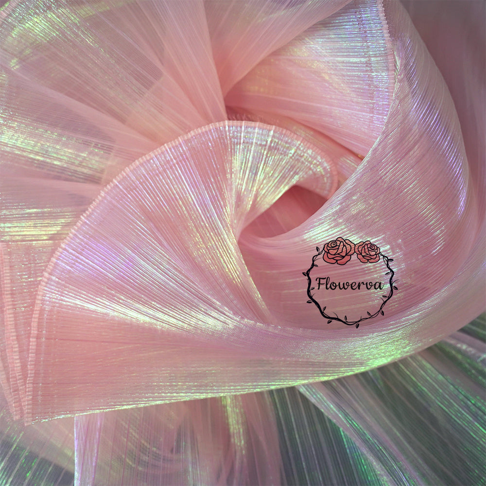 Flowerva Soft Pink Mermaid Texture Pleated Organza Wedding Decoration Dress Design Fabric