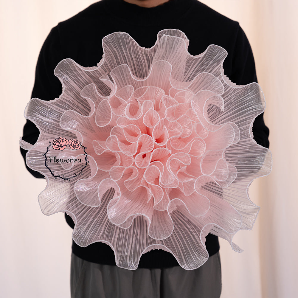 Flowerva Light Pink Gradient Ruffled Sheer Fabric Decor Flower