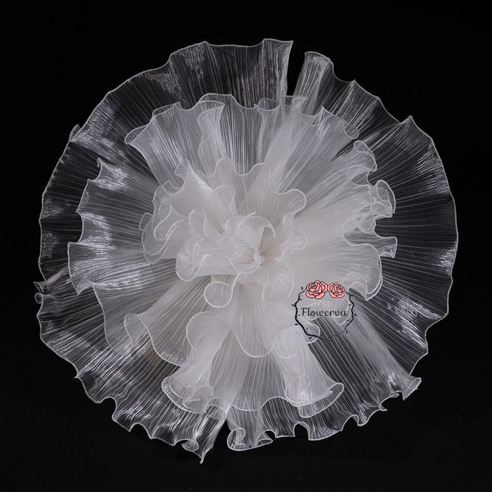Flowerva White Sheer Ruffled Fluffy Fabric Flower Decor