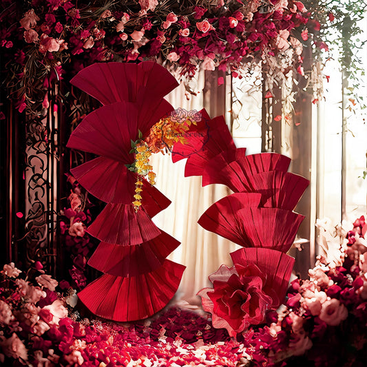 Flowerva Wine Red Double-Sided Fan-Shaped Wedding Decor