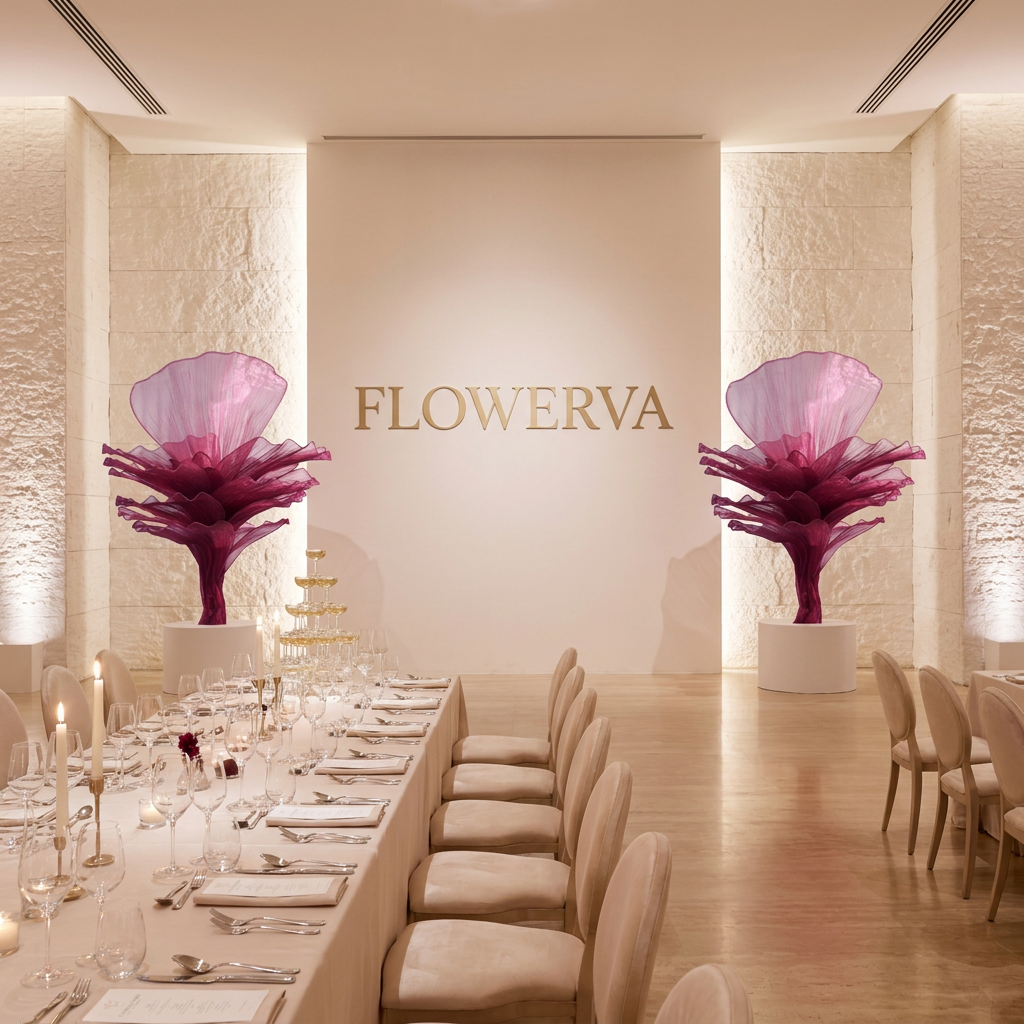 Flowerva Wine red Table Flower Wedding Decoration (With Base)