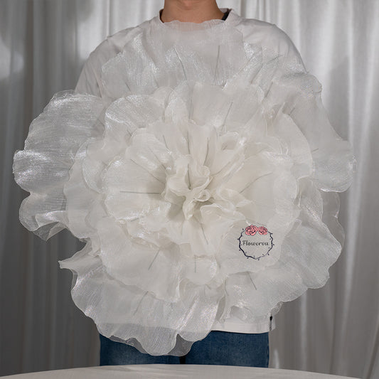 Flowerva Silvery-White Shimmer Ruffled Fabric Flower