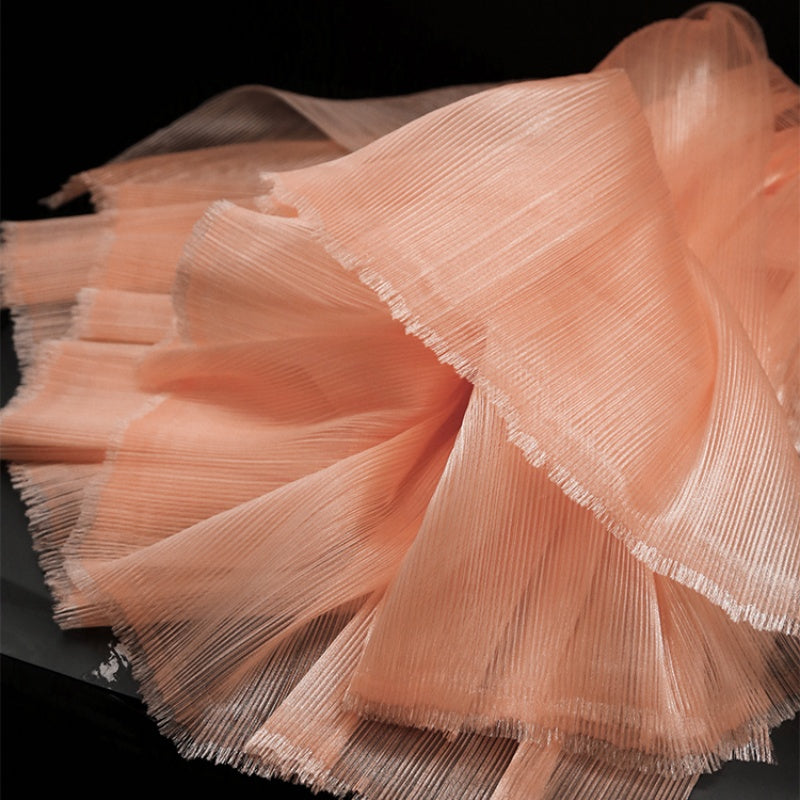 Flowerva Orange Pink Glossy Pleated Texture Wedding Dress Styling Fabric