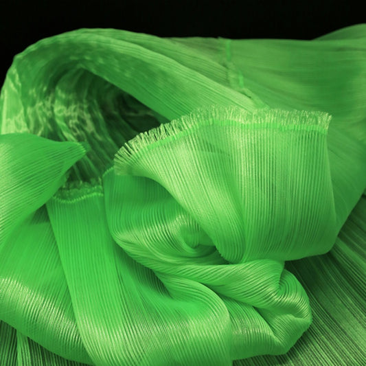 Flowerva Fluorescent Green Glossy Pleated Texture Wedding Dress Styling Fabric