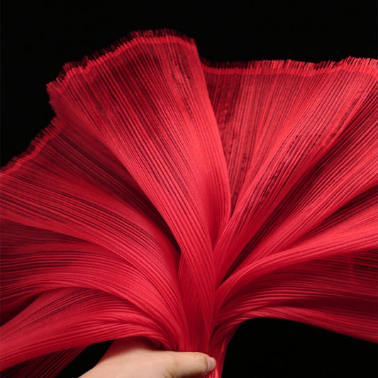 Flowerva Big Red Glossy Pleated Texture Wedding Dress Styling Fabric