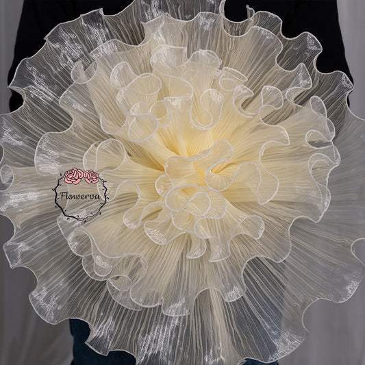 Flowerva Champagne Translucent Ruffled Shimmer Fabric Flower Decor