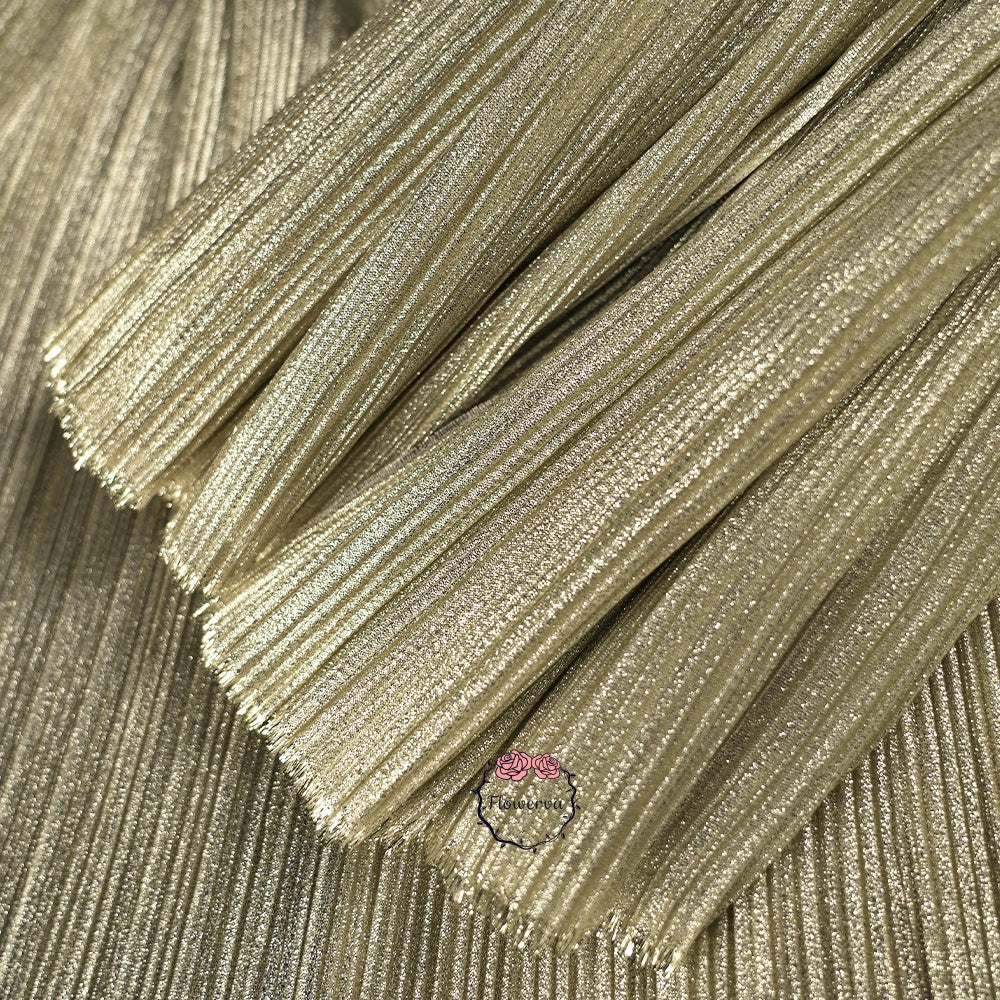 Flowerva Beige Gold Metal Pearl Yarn Texture Wrinkle Fabric Wedding Style Stage Decoration Floral Fabric