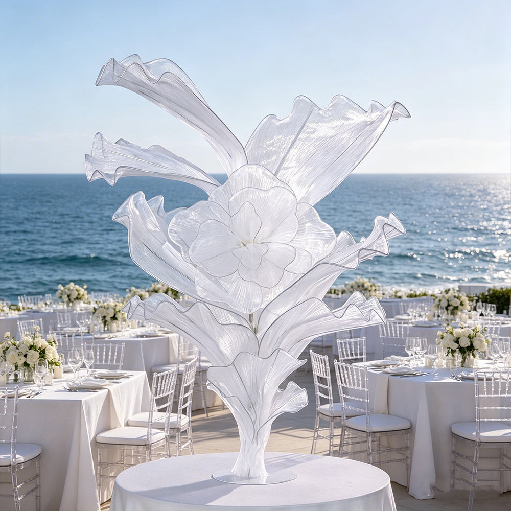 Flowerva White Serenity Floral Heart Sheer Texture Table Flower