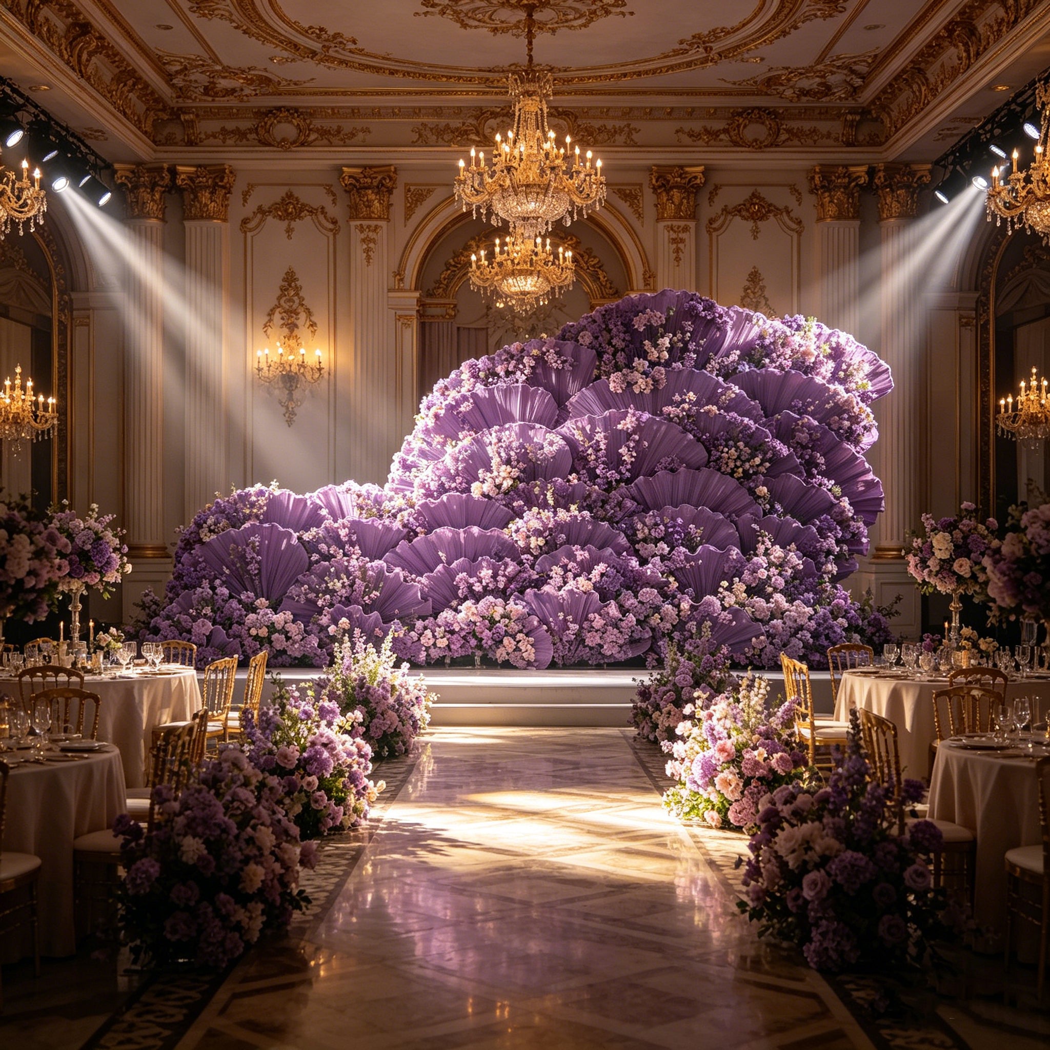 Flowerva Giant Crystal Purple Petal Wave Wedding Party Decoration