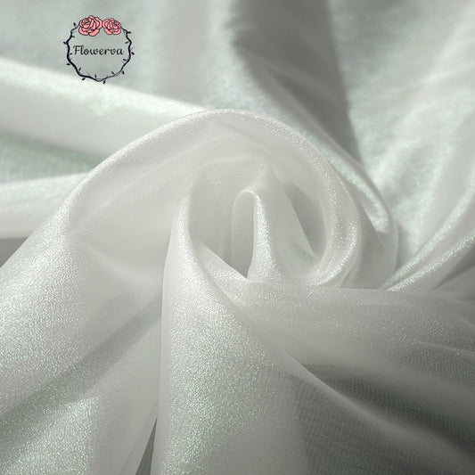 Flowerva Crystal Shining Organza Pearl White Wedding Dress /Decoration Design Fabric
