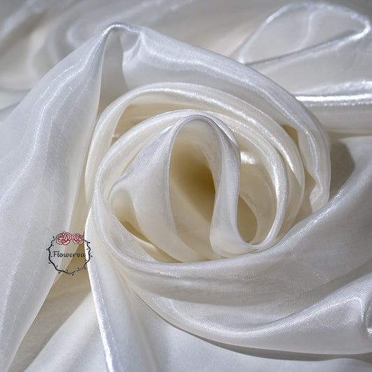 Flowerva Crystal Shining Organza Pearl-White Satin Fabric