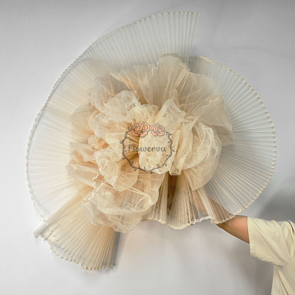 Tissu froissé en organza plissé beige 6324