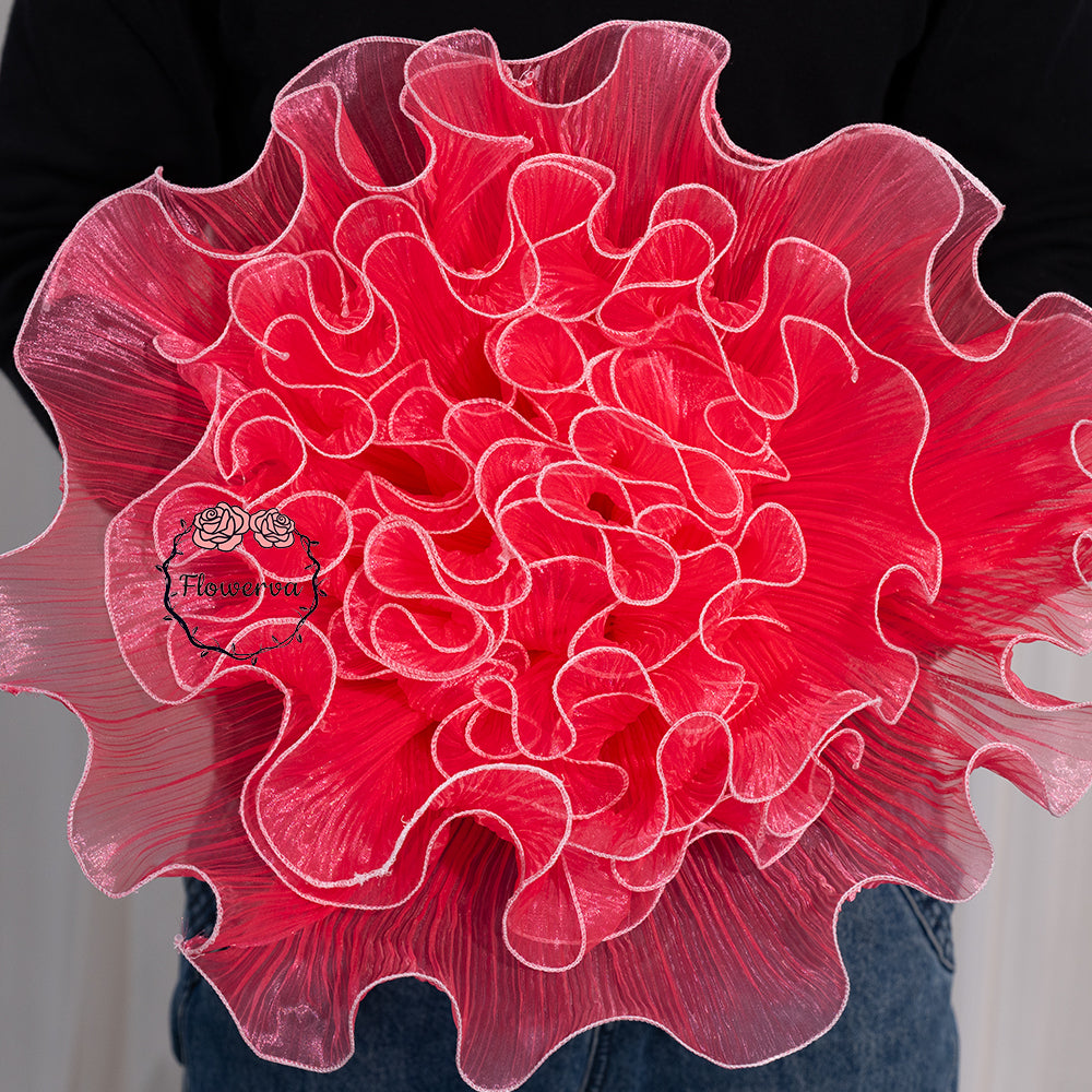 Flowerva Vibrant Magenta Gradient Translucent Ruffled Fabric Flower Decor