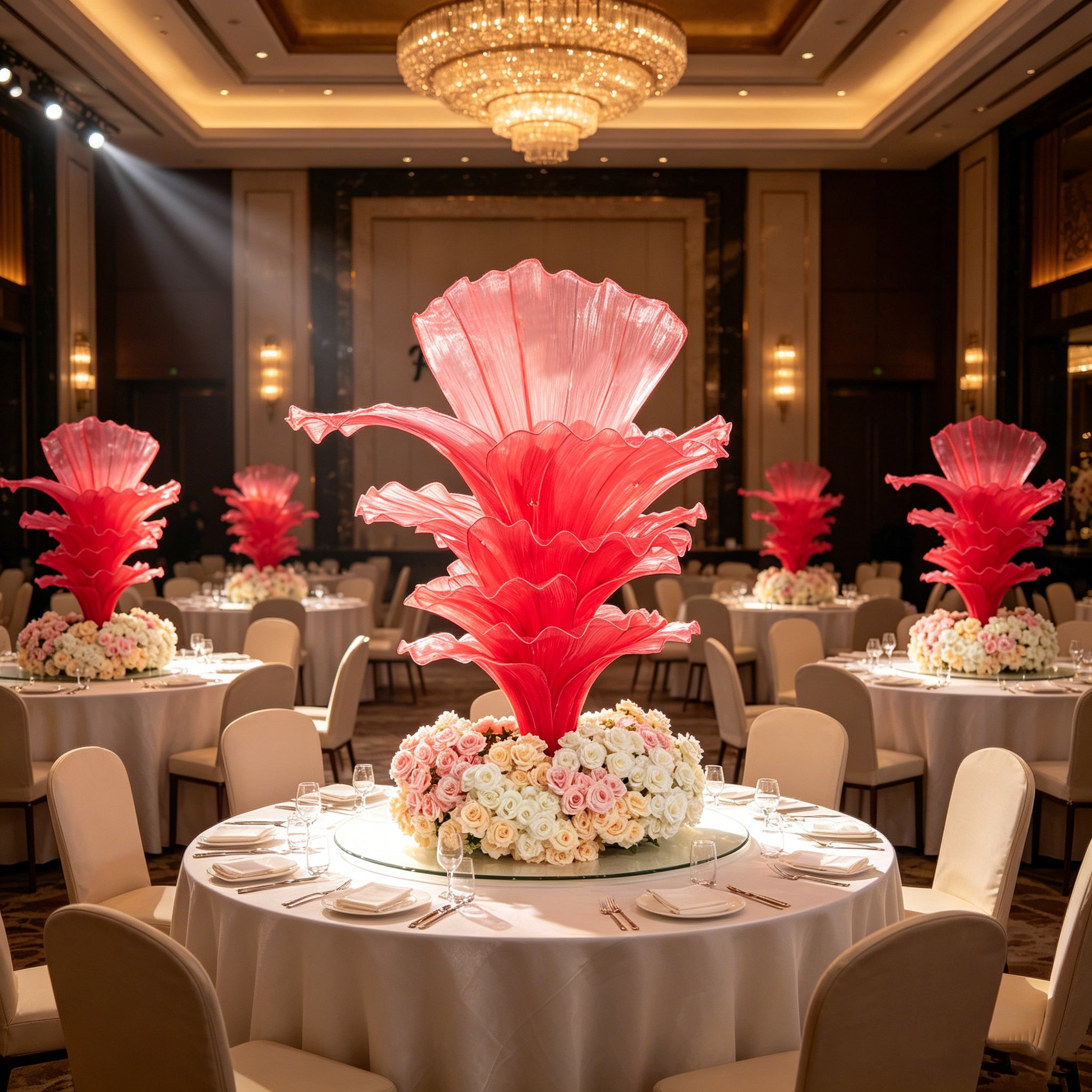 Flowerva Rose Red Table Flower Wedding Decoration (With Base)
