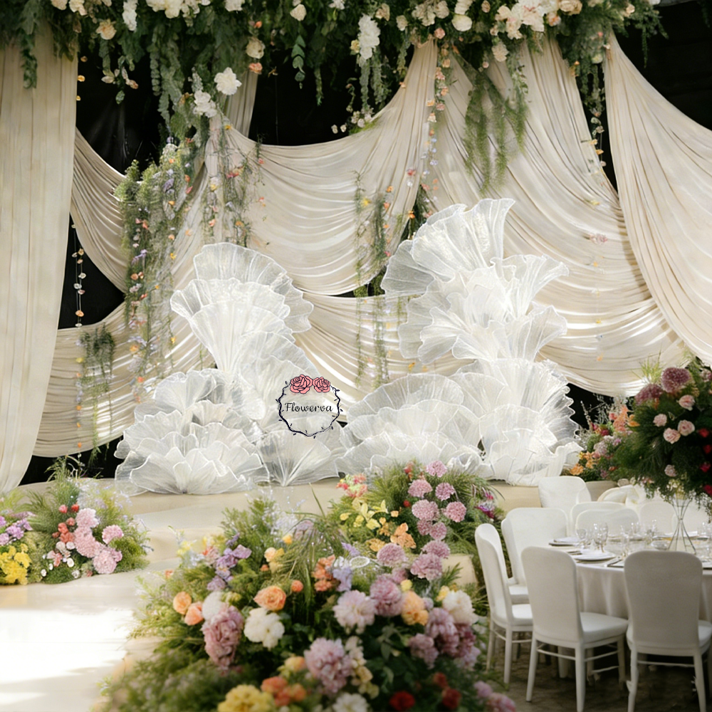 White Glossy Pleated Texture Wedding Decoration Styling