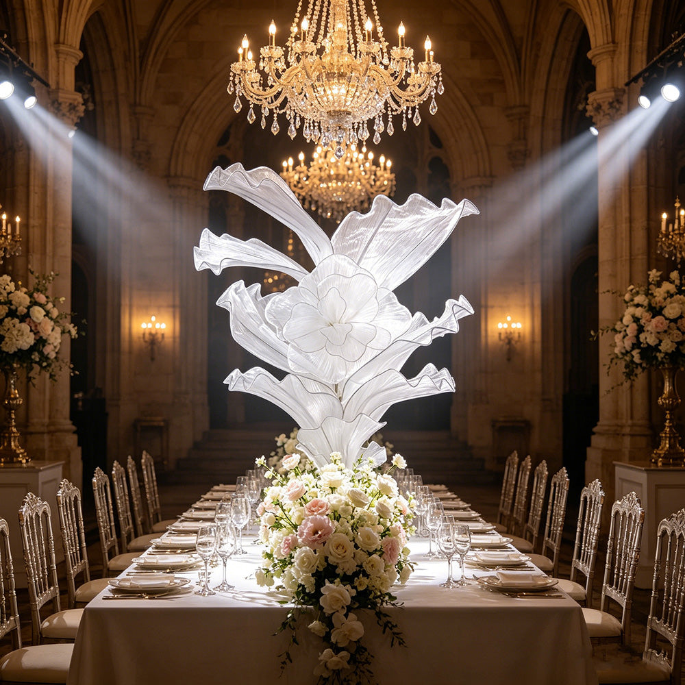 Flowerva White Serenity Floral Heart Sheer Texture Table Flower