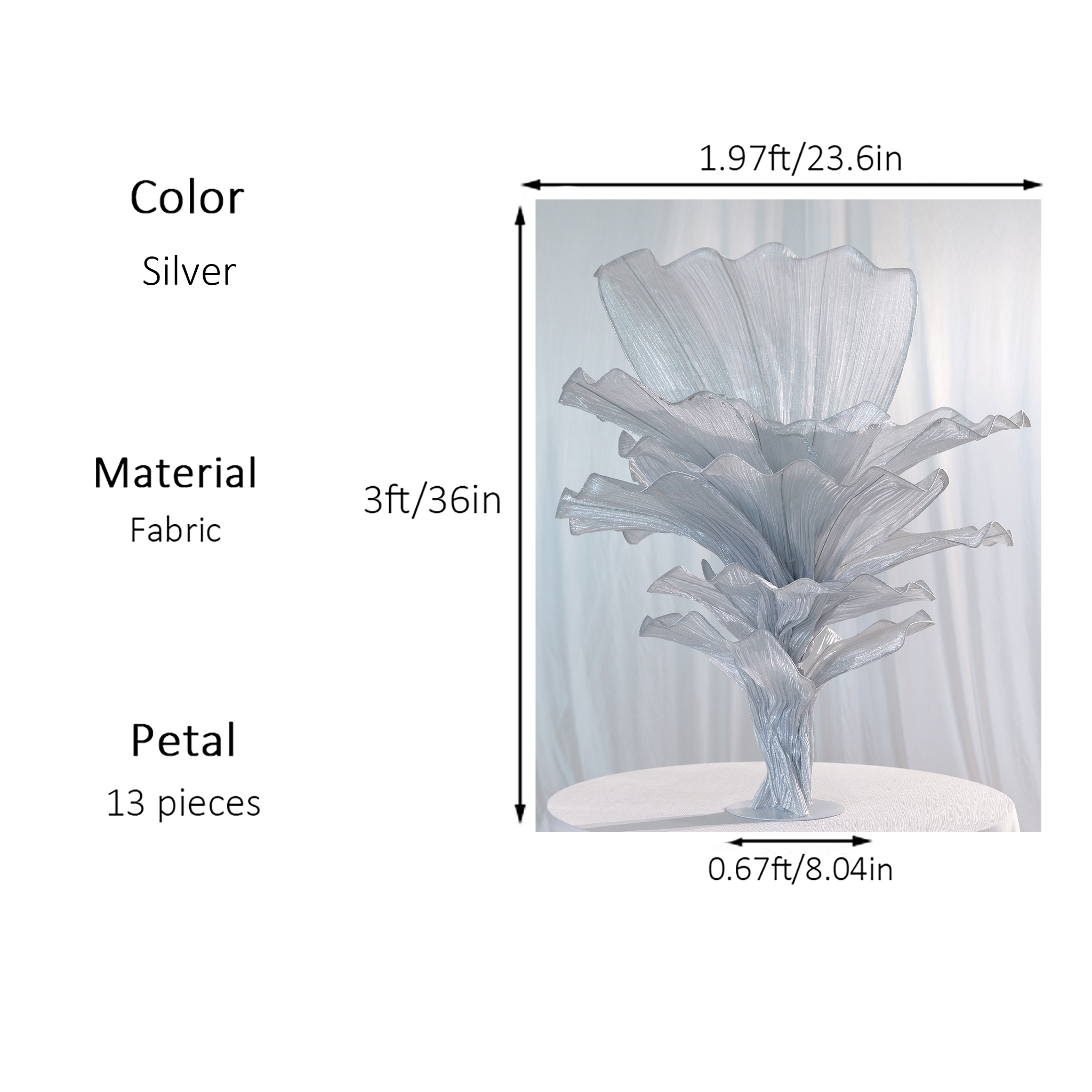 Flowerva "Glacier Flower" Luxury Wedding Decor Silver 100cm