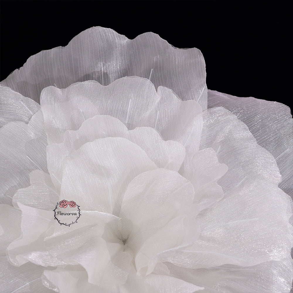Flowerva Silvery-White Shimmer Ruffled Fabric Flower
