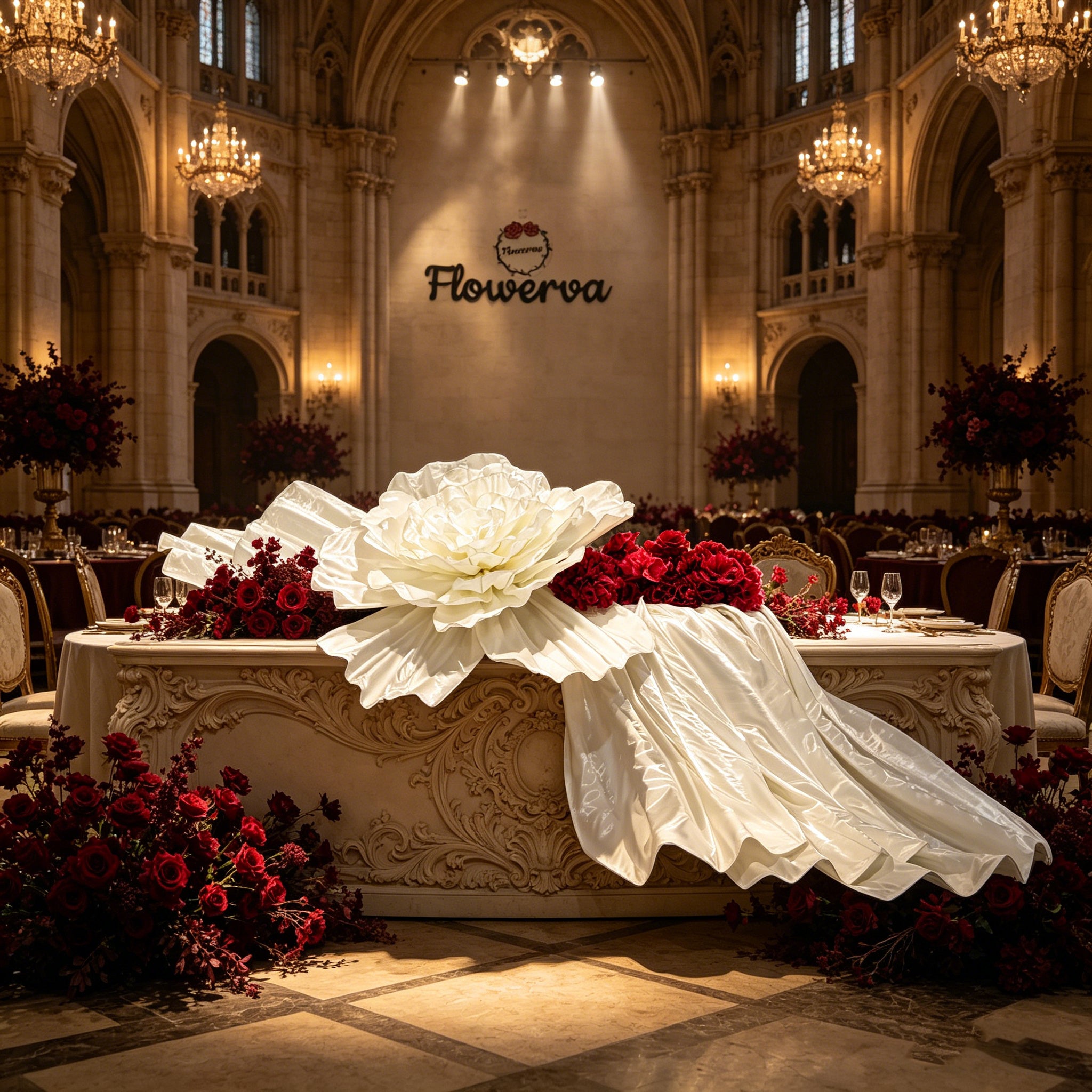 Flowerva Opulent Satin Atelier Installation Wedding Decor
