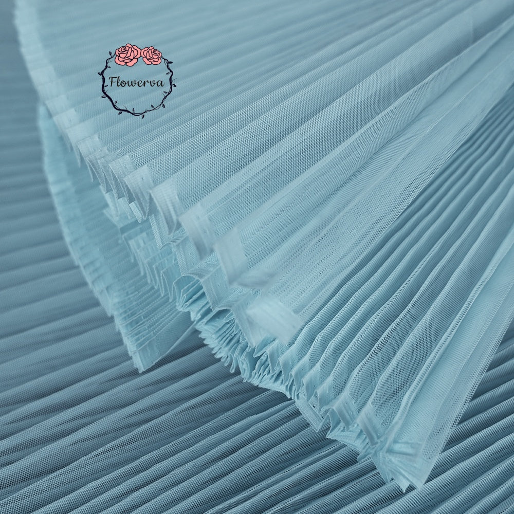 Flowerva Clear Sky Blue Great Pleated Organza Crinkle Fabric 6324