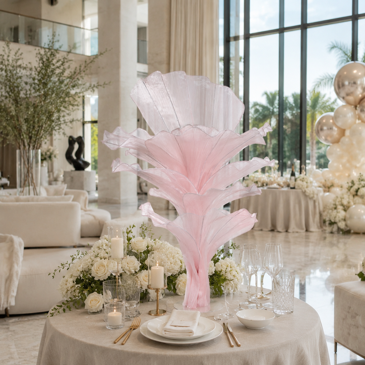 Flowerva Light Pink Table Flower Wedding Decoration (With Base)
