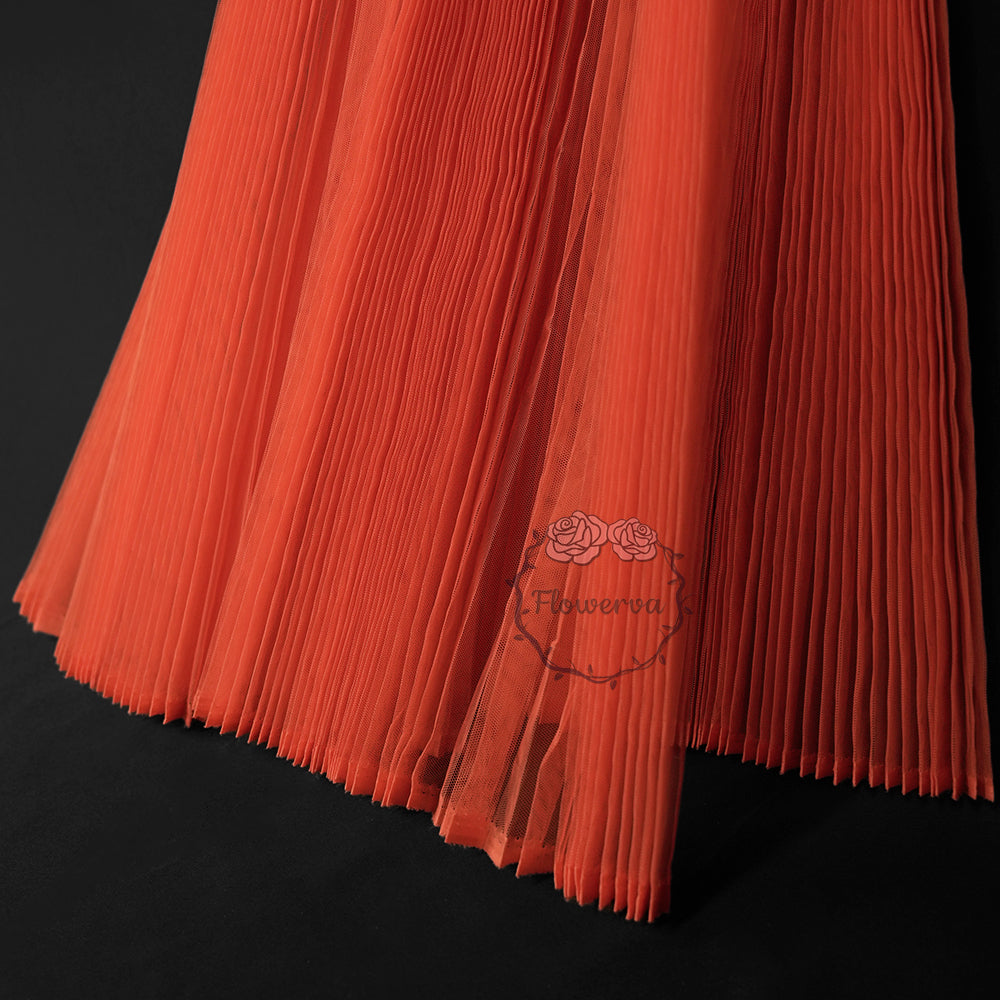 Flowerva Orange Red Great Pleated Organza Crinkle Fabric 6324