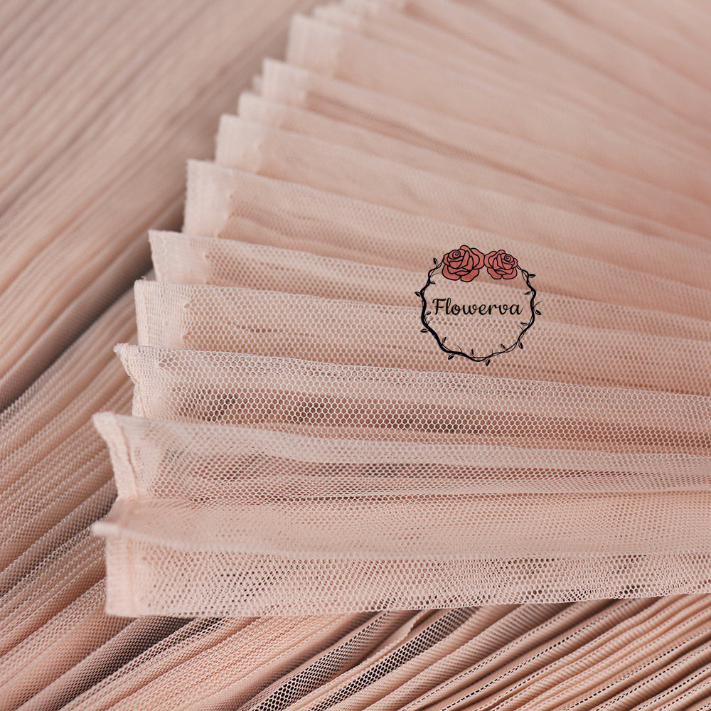 Grand tissu froissé en organza plissé beige rose 6324