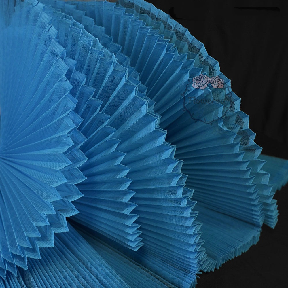 Tissu froissé en organza plissé bleu lac 6324