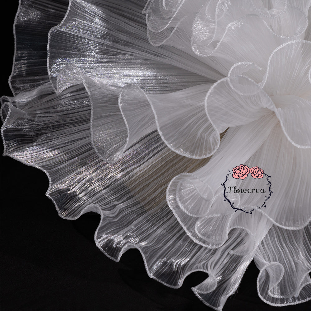 Flowerva White Sheer Ruffled Fluffy Fabric Flower Decor