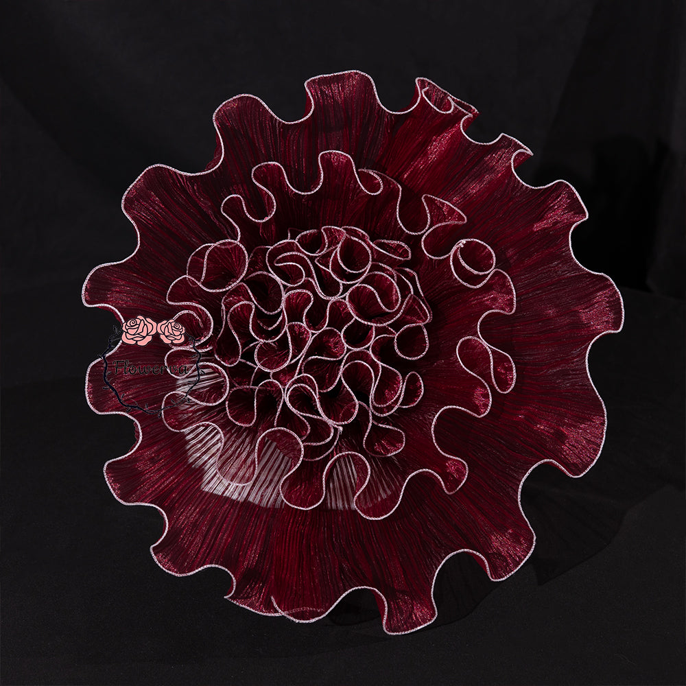 Flowerva Burgundy Gradient Ruffled Sheer Fabric Decor Flower