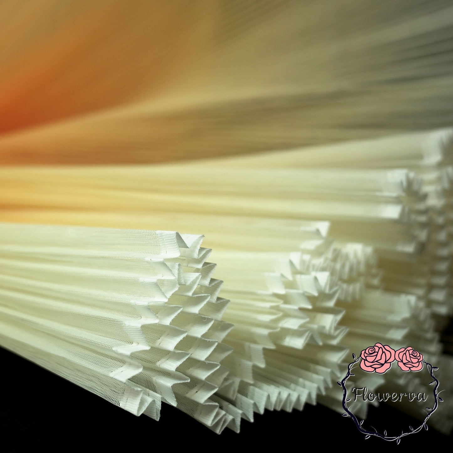 Gradient Orange-Yellow Pleated Organza Crinkle Fabric With Rigid And Wide Trim Stage Handmade Dress Designer Fabrics