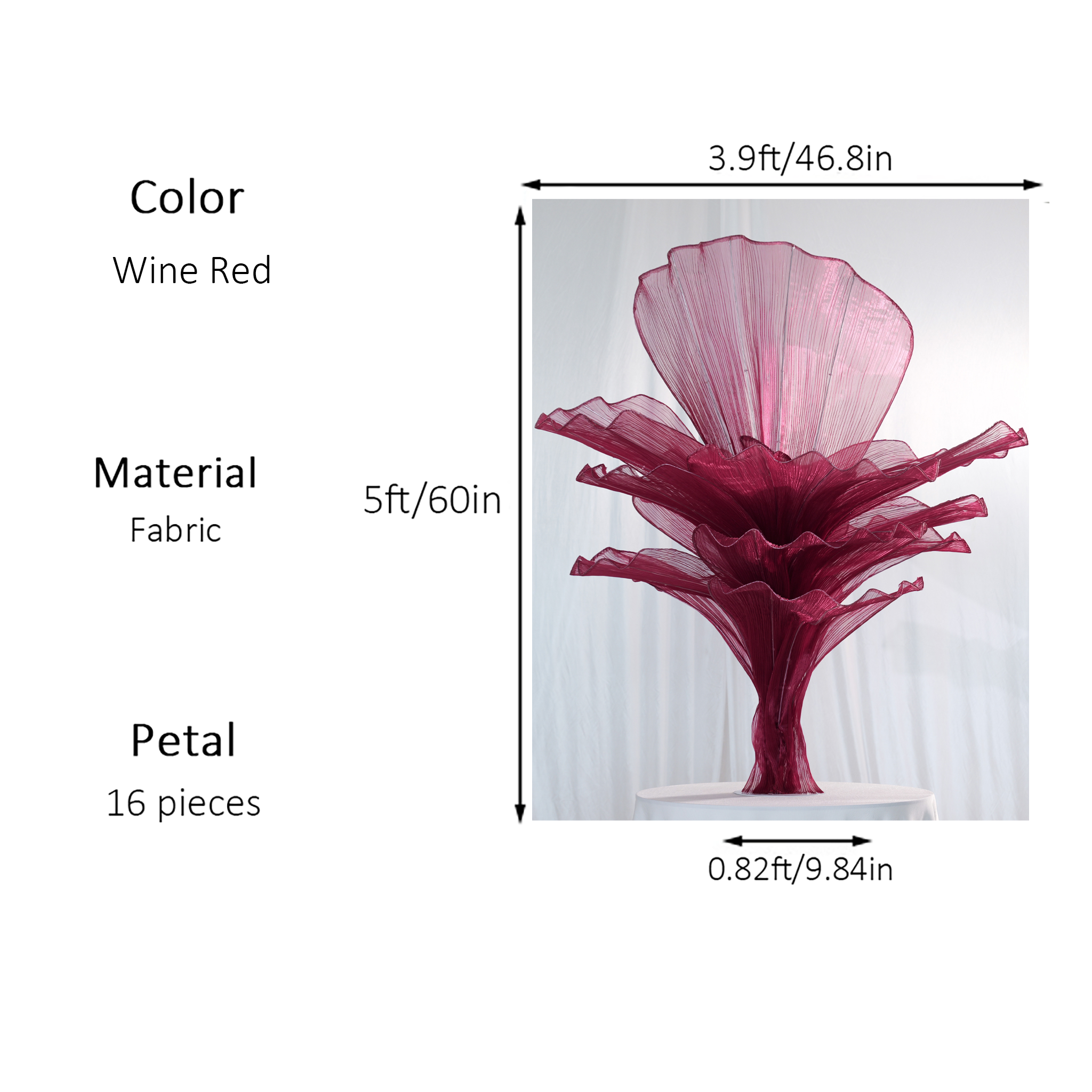 Flowerva Table Flower Wedding Decoration Wine red 150cm