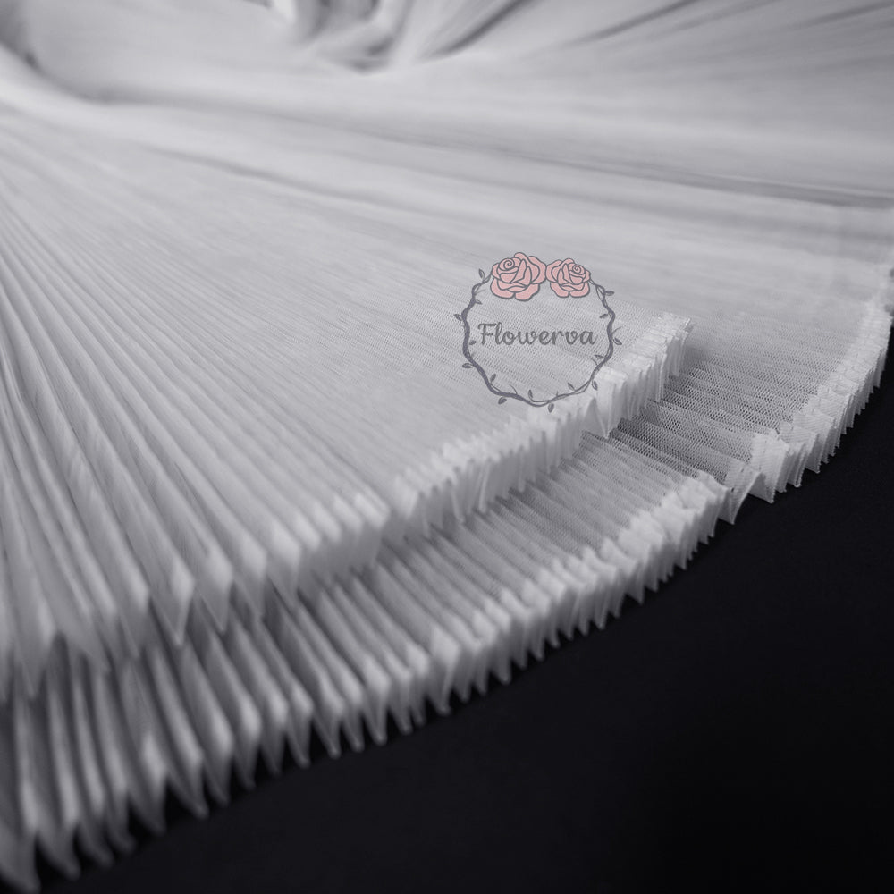 Flowerva White Great Pleated Organza Crinkle Fabric 6324